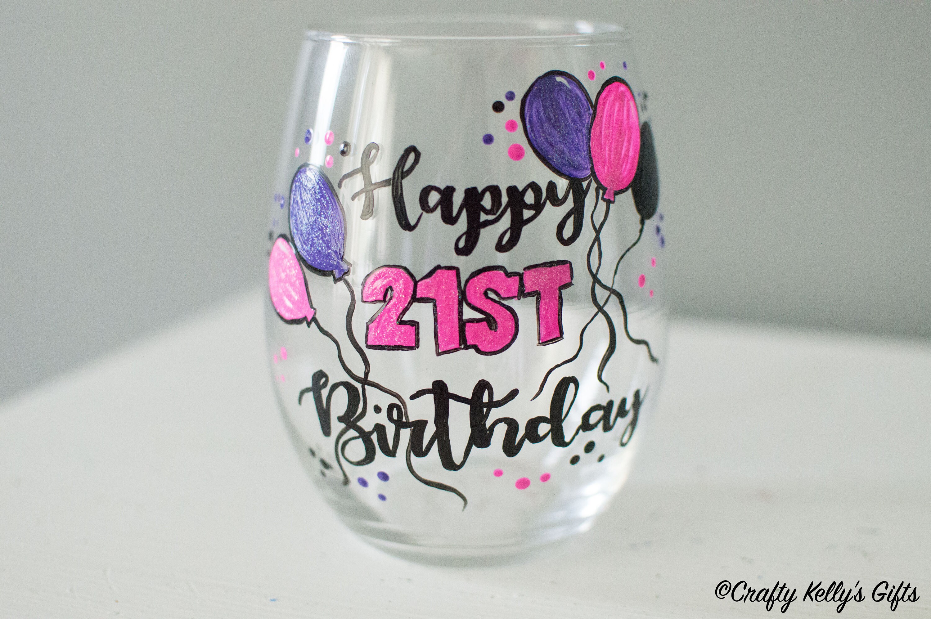 Hand Painted 21st Birthday Wine Glass 21st Birthday Gift For Etsy
