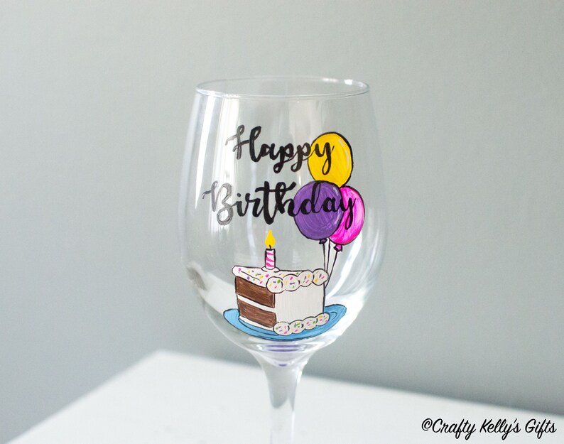 Hand Painted Birthday Wine Glass 21st Gift For Her Image 0