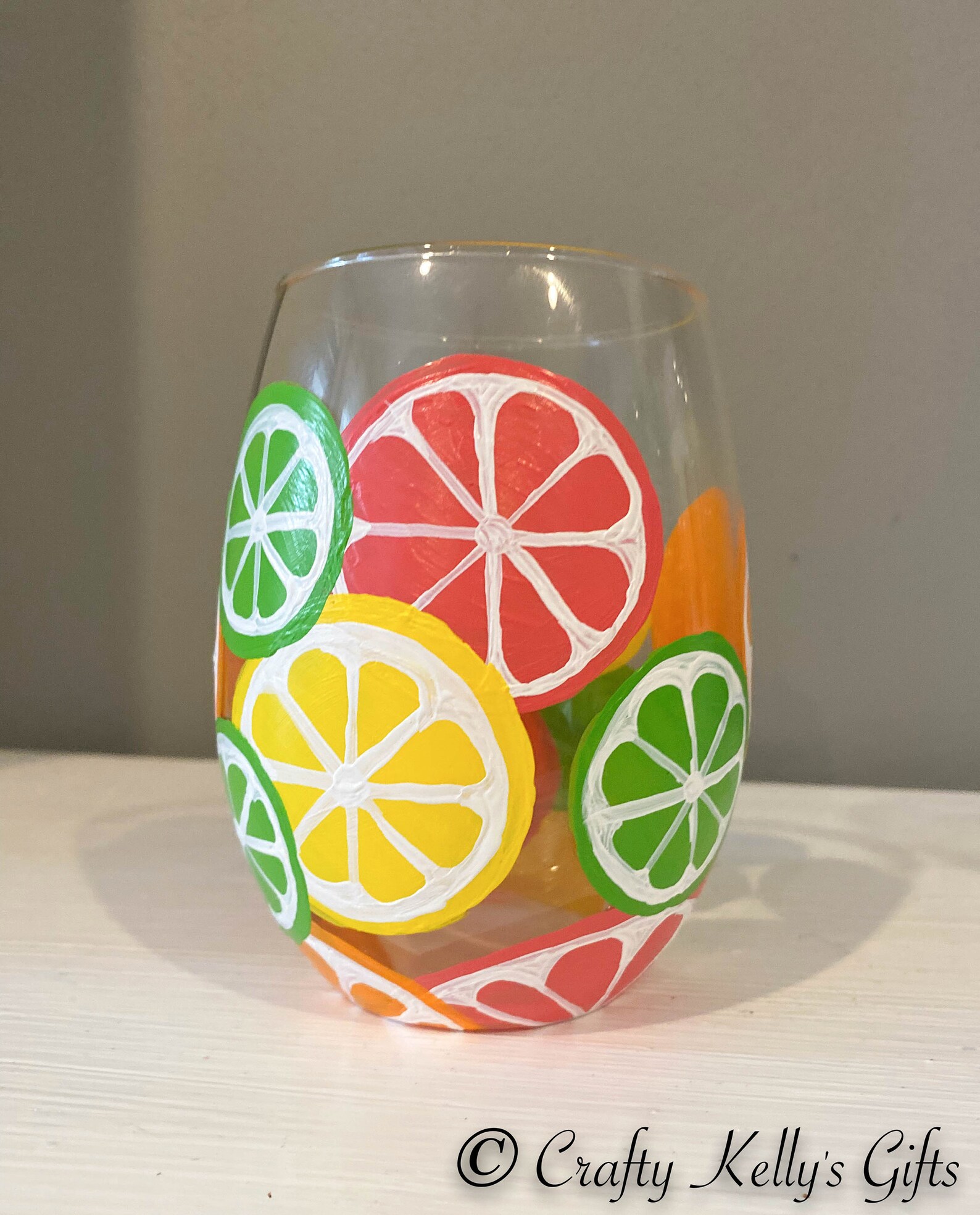 Hand Painted Citrus Wine Glass Fruit Wine Glass Summer Wine Etsy