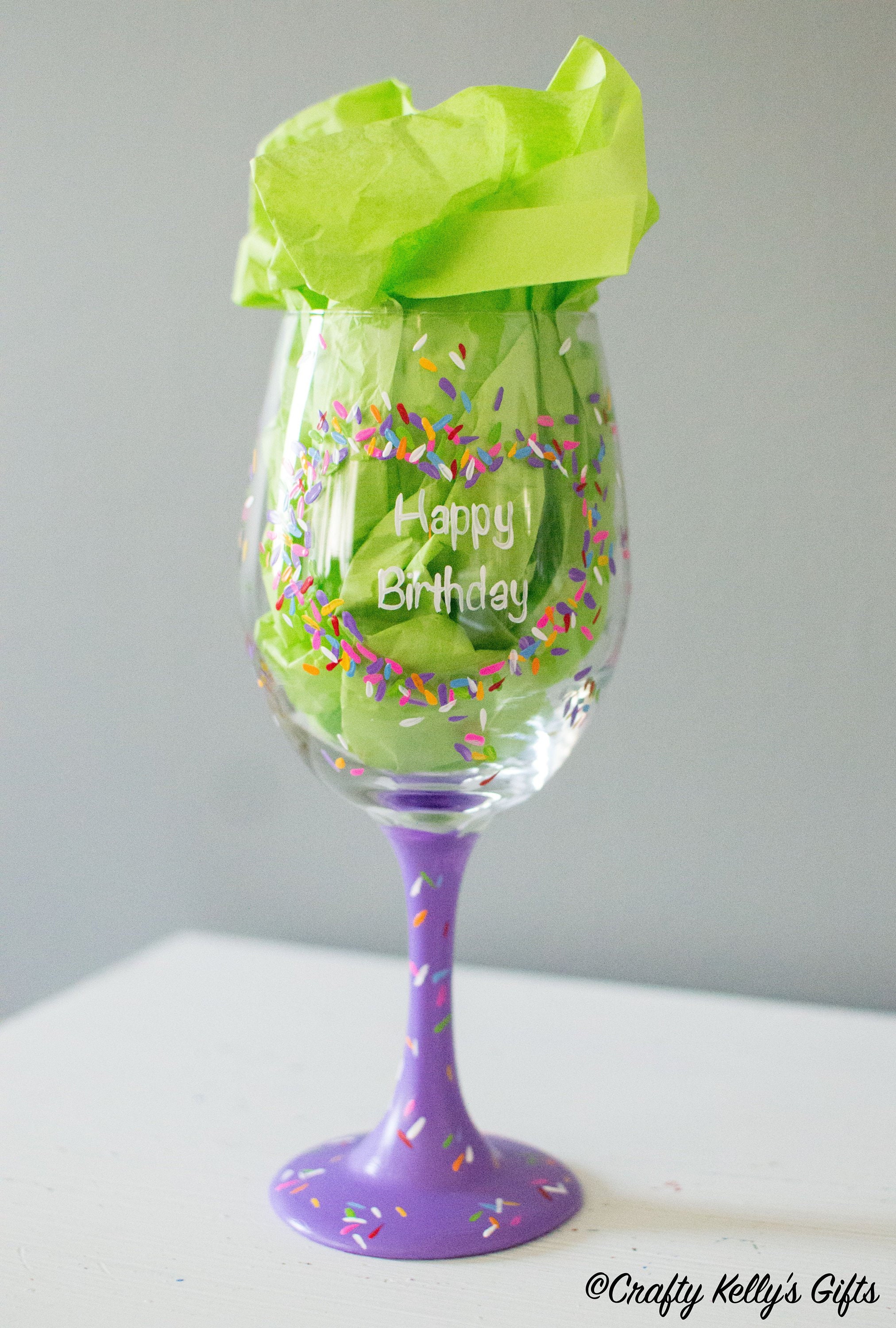 Hand Painted Wine Glass Personalized birthday gift 21st birthday Wine Glass Bridesmaid proposal gift gift for mom Birthday wine glass