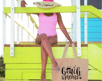 Jumbo Burlap Beach Tote Bag - bolso de playa personalizado - bolso de mano personalizado - bolsa de playa grande
