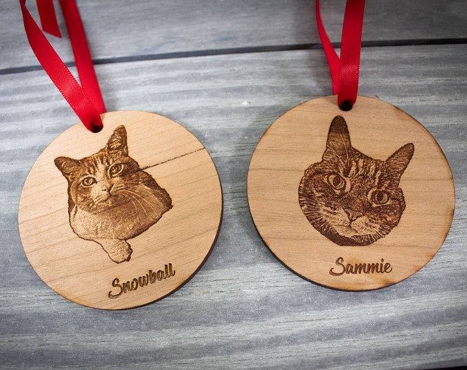 Laser Engraved Pet Photo Wood Ornament, Wood Ornament, Cat Ornament ...