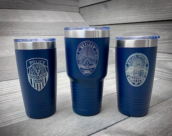 Police Badge Tumbler, Thank You Police, Custom Badge Tumbler, Gifts for Police Officers, Laser Engraved, Polar Camel, Personalized Tumbler