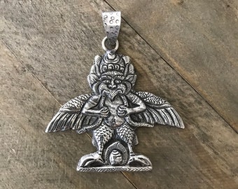 Garuda pendant, Tibetan silver, handcrafted, Nepalese, Himalayan, 71X59 mm