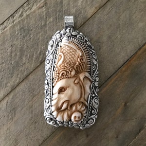 Ganesh Anhänger, Handarbeit, nepalesisch, tibetisches Repousse Silber, Himalaya, 89 x 42 mm