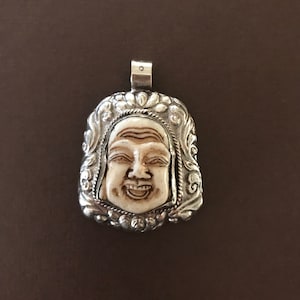 Handcrafted Happy Buddha Bone Pendant: Tibetan Silver, Nepalese