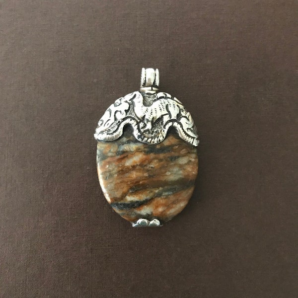 Jasper pendant in sterling silver, handcrafted , Nepalese, Tibetan, Himalayan