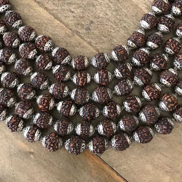 Listing for 50 pcs beads, Capped Rudraksha beads, handcrafted, Nepalese, Himalayan, natural Rudraksha, 13X9 mm