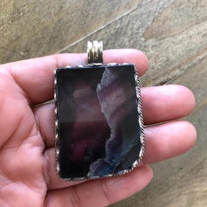 Fluorite pendant, handcrafted, Nepalese, Tibetan repousse silver, 59X36 mm image 14