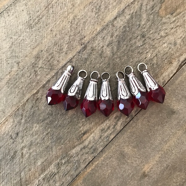 Listing for 1 teardrop, faceted red quartz teardrop pendants, handcrafted, Nepalese, Tibetan repousse silver, 26X8 mm