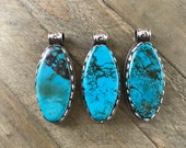 Turquoise pendant, handcrafted, Nepalese, Tibetan repousse silver, Himalayan, 63X28 mm