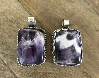 Amethyst pendant, handcrafted, Nepalese, Tibetan repousse silver, 45X27 mm