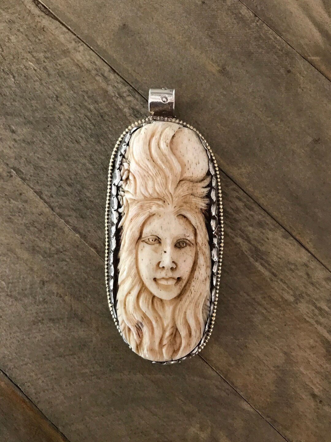 Bone Face Pendant Handcrafted Nepalese Floral Back Tibetan Etsy