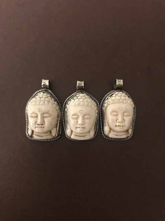 Buddha face carved bone pendant handcrafted Nepalese | Etsy
