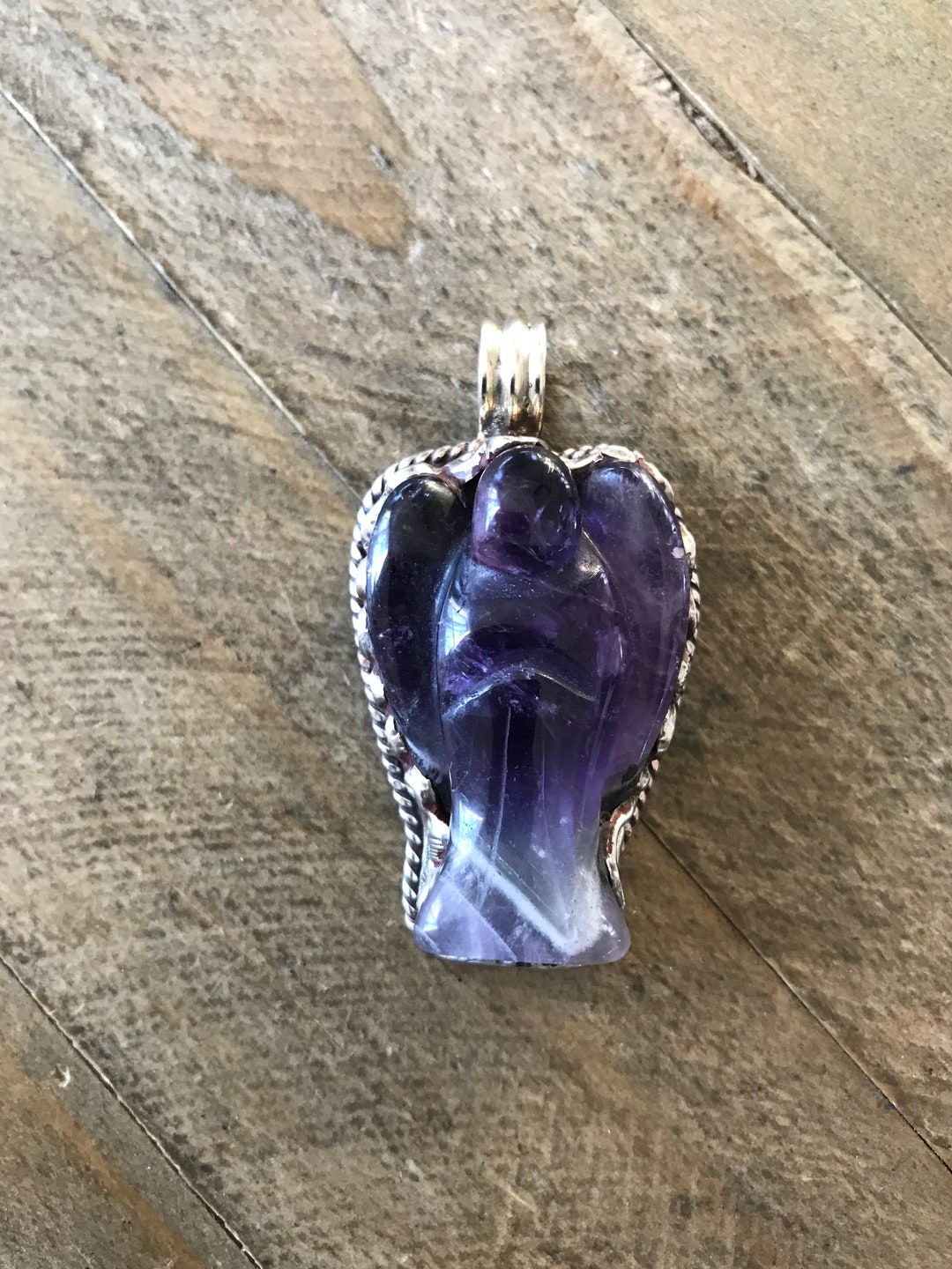 Amethyst Angel Pendant, Handcrafted, Nepalese, Tibetan Repousse Silver