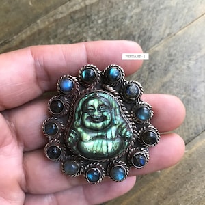 Labradorite Buddha Pendant: Handcrafted Tibetan Silver, Nepalese Design