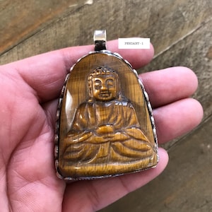 Tiger eye buddha pendant, Handcrafted, Tibetan repousse silver, Himalayan, 66X43 mm