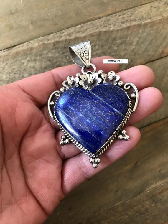 Pendentif Ethnique Bohème Fait Main En Lapis-lazuli - Argenté - Longueur 1,9" - Neuf