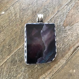 Fluorite pendant, handcrafted, Nepalese, Tibetan repousse silver, 59X36 mm image 13