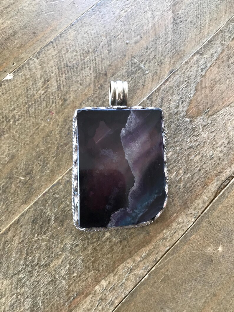 Fluorite pendant, handcrafted, Nepalese, Tibetan repousse silver, 59X36 mm image 13