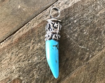 Howlite  tooth pendant, handcrafted, Tibetan silver, 47X11 mm