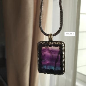 Fluorite pendant, handcrafted, Nepalese, Tibetan repousse silver, 59X36 mm image 8