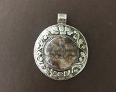 Jasper pendant, handcrafted, Nepalese, Tibetan repousse silver, Himalayan