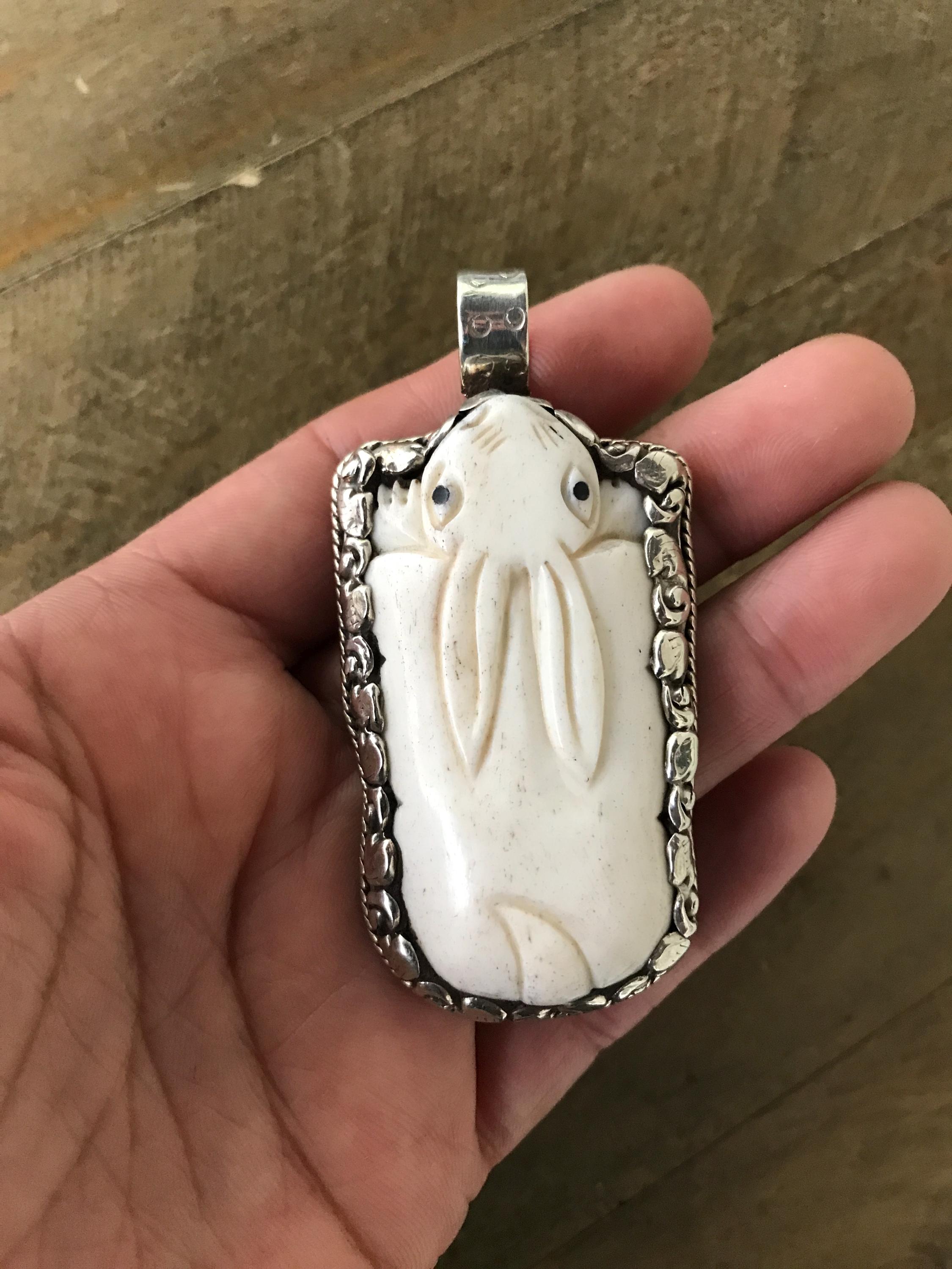 Rabbit carved bone pendant, handcrafted, Nepalese, Tibetan