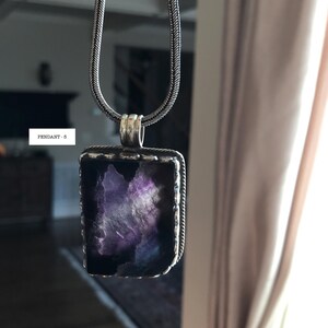 Fluorite pendant, handcrafted, Nepalese, Tibetan repousse silver, 59X36 mm image 10