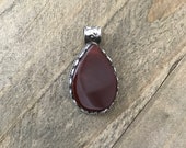 Carnelian pendant, handcrafted, Nepalese, Tibetan repousse silver, Himalayan, 48X28 mm