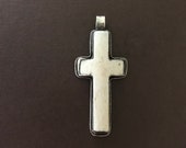 Bone cross pendant, handcrafted, Nepalese, Tibetan, Himalayan, tribal, ethnic, artisan, Tibetan repousse silver, floral back design