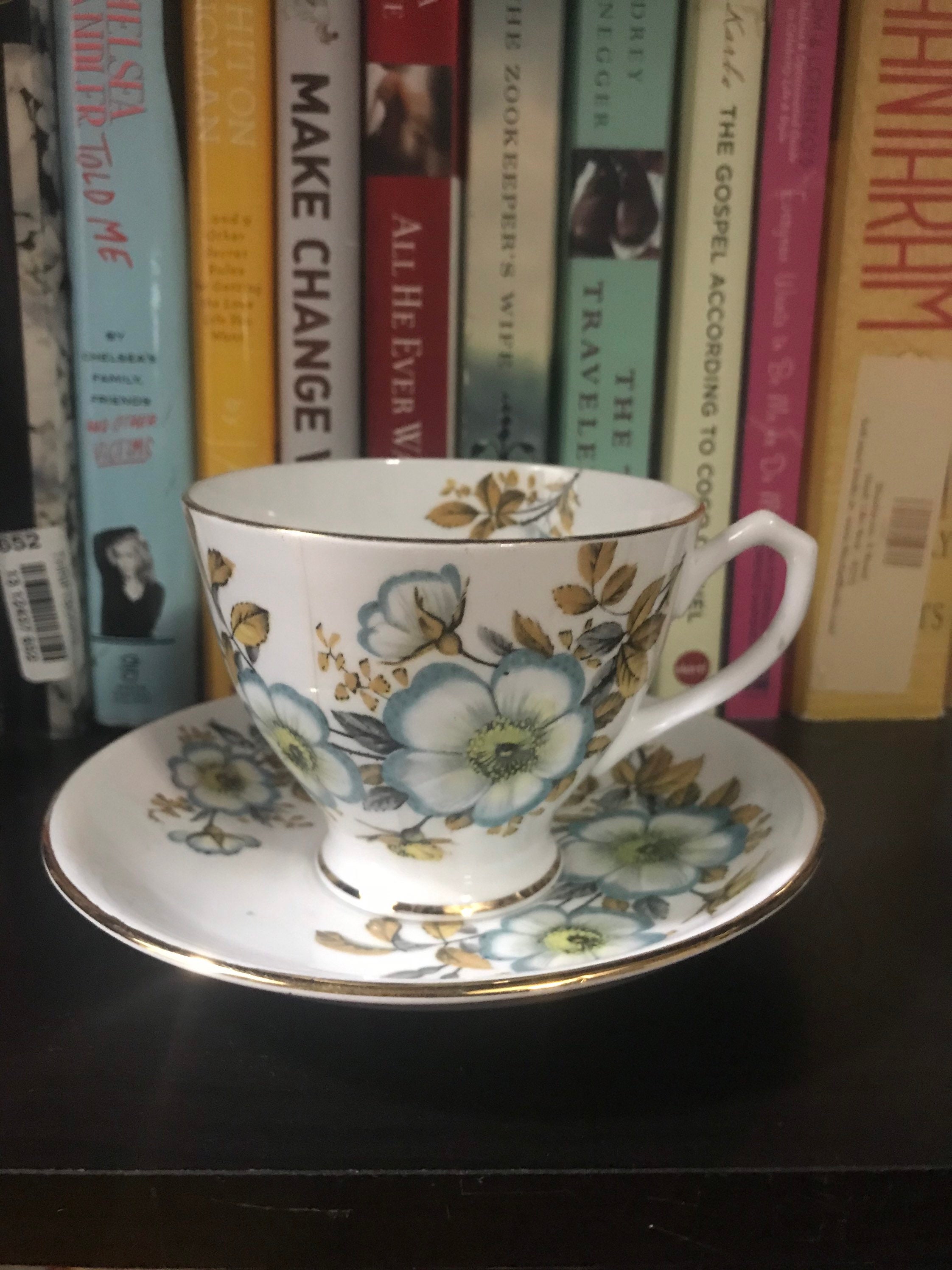 R Clarence Bone China Tea Cup and Saucer Made in England Teal Etsy