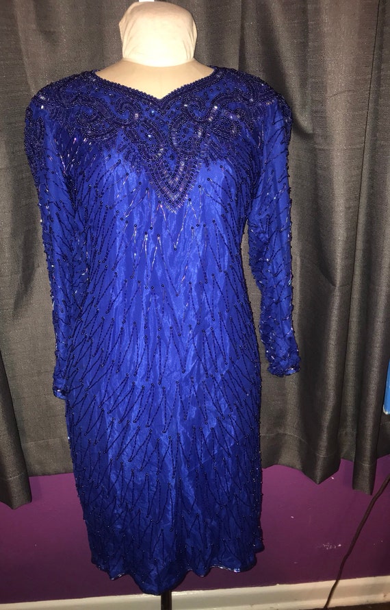 Vintage Swee Lo royal blue beaded dress size mediu