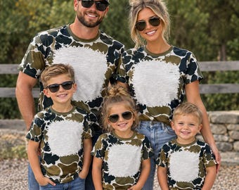 Adult faux duck camo bleached short sleeve sublimation polyester blank camo