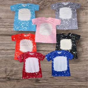 Toddler blank sublimation shirts 100% polyester cotton feel short sleeve unisex faux bleach animal print leopard pink purple brown