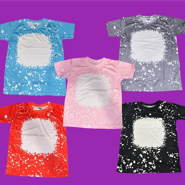 Toddler blank sublimation shirts 100% polyester cotton feel short sleeve unisex faux bleach animal print leopard pink purple brown