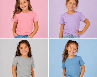 Camiseta unisex de manga corta con estampado por sublimación para niños pequeños, 100 % poliéster, tacto de algodón.