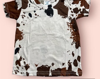 Toddler cow print blank sublimation shirts 100% polyester cotton feel short sleeve unisex faux bleach