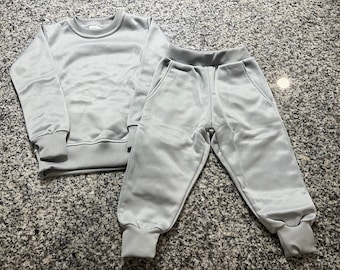 YOUTH crewneck Gray Sublimation polyester sweatsuit fleece sweatshirt and sweatpants toddler kids baby set outfit