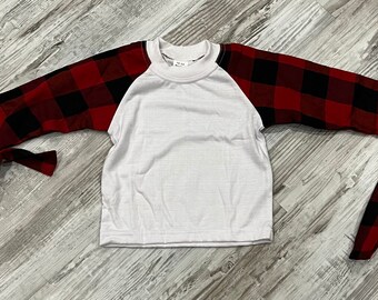 Camisa de búfalo a cuadros rojos de Navidad para bebés y niños pequeños con mangas anudadas Día de San Valentín