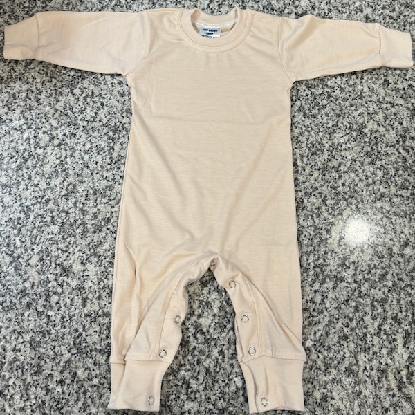 Baby bodysuit blank  one piece sublimation 100% polyester oatmeal infant romper sleeper long sleeve pants