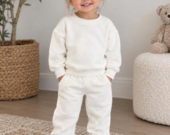 Baby toddler crewneck cream Sublimation polyester sweatsuit fleece sweatshirt and sweatpants toddler kids baby set outfit