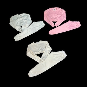 Adult women’s crop  Sublimation polyester sweatsuit sweatshirt and sweatpants SET outfit fleece