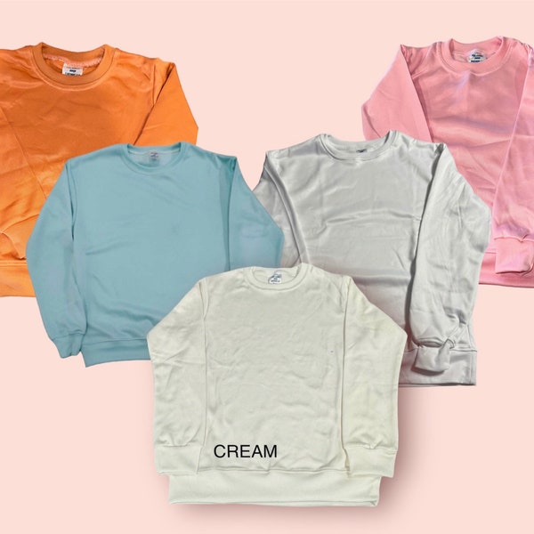 Sweatshirts für Jugendliche und Kinder, 100 % Polyester, Sublimations-Sweatshirt mit Rundhalsausschnitt, cremefarben und sandweiß