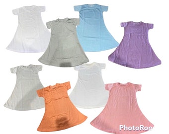 Vestito da sublimazione per bambini, in poliestere, per bambine, gonna a maniche corte, rosa, viola, blu, bianco, crema