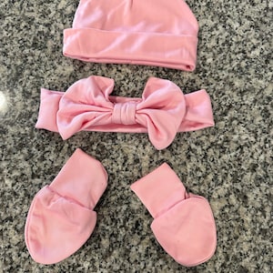 4 Stück Säugling Baby Set Sublimationshandschuhe Mütze 100% Polyester Rosa