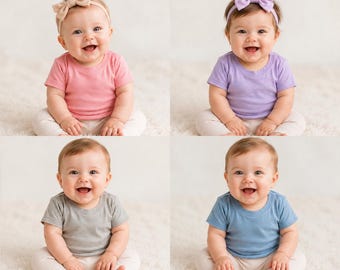 Baby T-shirt met sublimatieprint, 100% polyester, katoenachtig gevoel, korte mouwen.