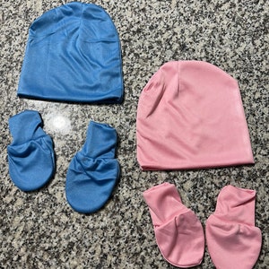 Säugling Baby Set Sublimation Handschuhe Mütze 100% Polyester rosa blau