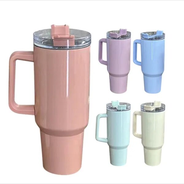 40oz sublimation tumbler with screw on handle macaroon color blank