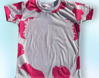 Toddler cow print blank sublimation shirts 100% polyester cotton feel short sleeve unisex faux bleach